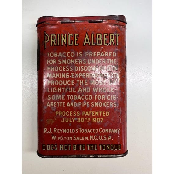 1907 prince albert tobacco tin Vintage Prince Albert Crimp Cut Tobacco Tin Patented 1907 RJR Winston Salem  NC