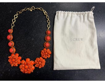 Collar babero vintage J.Crew con cabujón floral naranja vibrante de 53 cm (21") con bolsa guardapolvo.