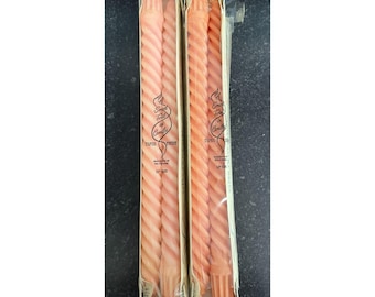 Vtg NOS Will & Baumer Taper Twist Candles 12" Peach/Coral – Set of 2 Boxes – USA