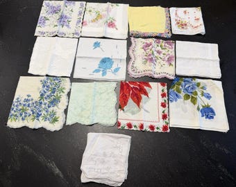 Lot of 13 Vintage Hankies Handkerchiefs Floral Embroidered Crochet Scalloped