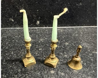 Clare-Bell Brass Works CB Vintage Miniature Set 2 Candlesticks & Snuffer USA