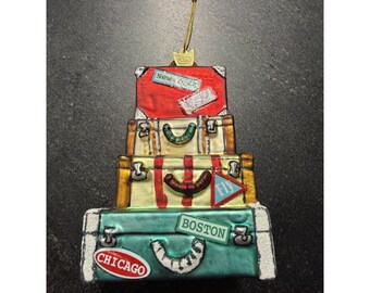 Vintage Kurt S Adler KSA Stacked Travel Luggage Glass Christmas Ornament 4.5"