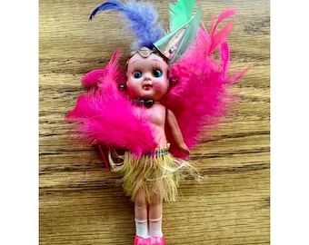 Vtg 1950er Jahre Zelluloid Karneval Kewpie, Souvenir Zirkus Burlesque Coochie Puppe 13 cm
