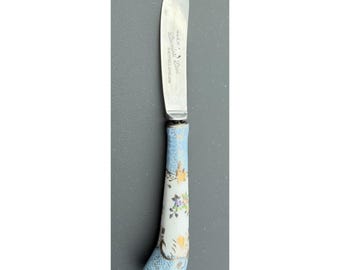 Vintage Sheffield England Porcelain Handle Cheese Butter Spreader Floral 6"