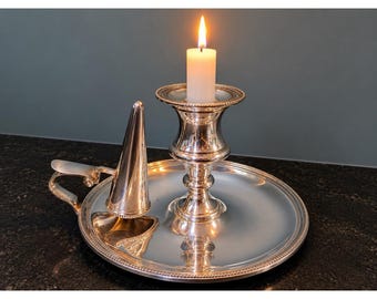 William Adams WA EPNS Chamberstick Candlestick w Snuffer England 1930