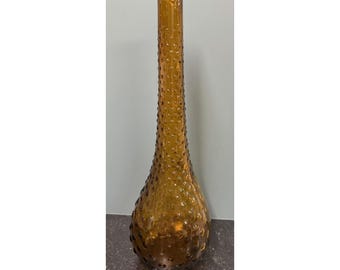 Vintage Amber Hobnail Art Glass Bud Vase Bottle 15.5" Mid Century MCM