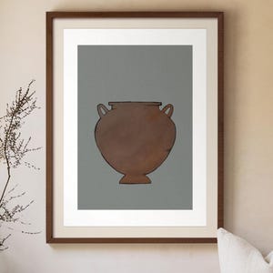 Lámina artística de acuarela de un antiguo jarrón francés, sobre fondo azul aciano (Descarga digital)