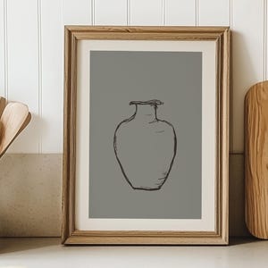 Boceto de jarrón minimalista, línea artística, azul aciano, impresión digital artística para decoración del hogar