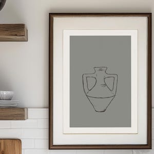 Minimalist Hand-Sketch Pottery Print, Original Cornflower Blue Wall Art