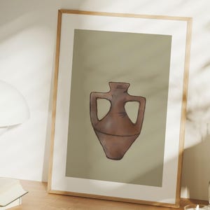 Hand Painted Watercolor Vase Art Print, Sage Green Pottery Home Decor, Slow Luxury Original Digital Wall Art