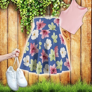 Floral Skater Skirt: Women&#39;s Fun Summer Party Outfit - Tropical Vibe