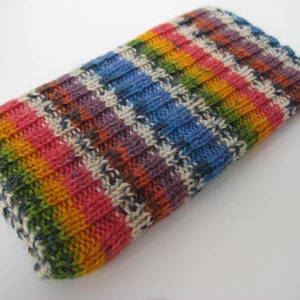 Small hand knit wool sock for iPhone 6, iPhone 7, iPhone 8, iPhone SE (2020 version), iPhone 12 MINI, iPhone 13 MINI, or device 7cm x 14cm