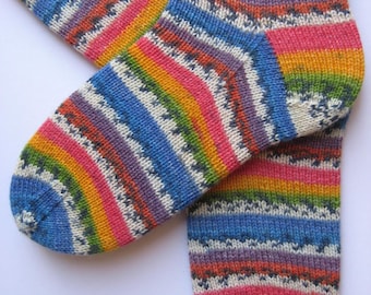 striped wool socks, UK 4-6,  hand knitted womens wool socks,  matching socks, unique socks, multicoloured socks