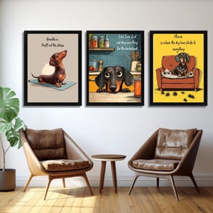 Dachshund Digital Wall Art Trio – Funny Sausage Dog Printable Posters |Wiener Dog Home Decor| Cute Dog Wall Prints for Living Room, Kitchen