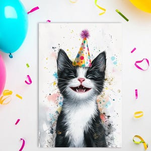 Carte d'anniversaire chat noir et blanc