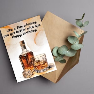 Whiskey Birthday Card – Printable Card for Whiskey Lovers – Instant Download – Friend, Dad, Husband – Digital Funny Greeting Card