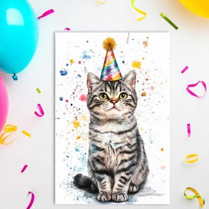 Carte d'anniversaire chat American shorthair