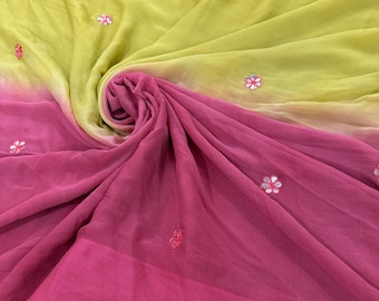 Embroidered Multicolor Chiffon Saree