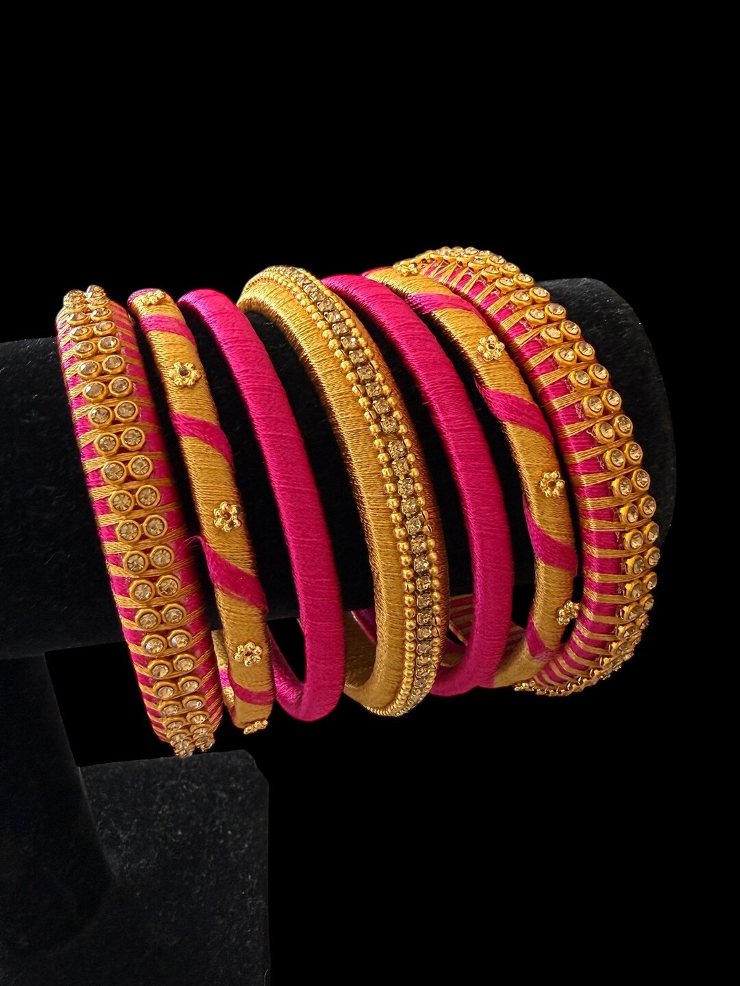 Pink and Gold Silk Thread Bangles in Large Size / Handmade Indian ...