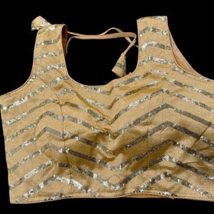 Gold sequins saree blouse sleeveless - Size 36 / short sleeve fabric included