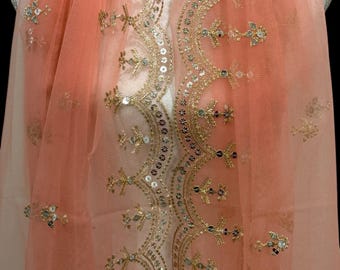 Peach Net Dupatta Lightweight Embroidered