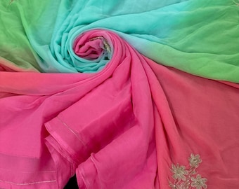 Embroidered Multicolor Chiffon Saree