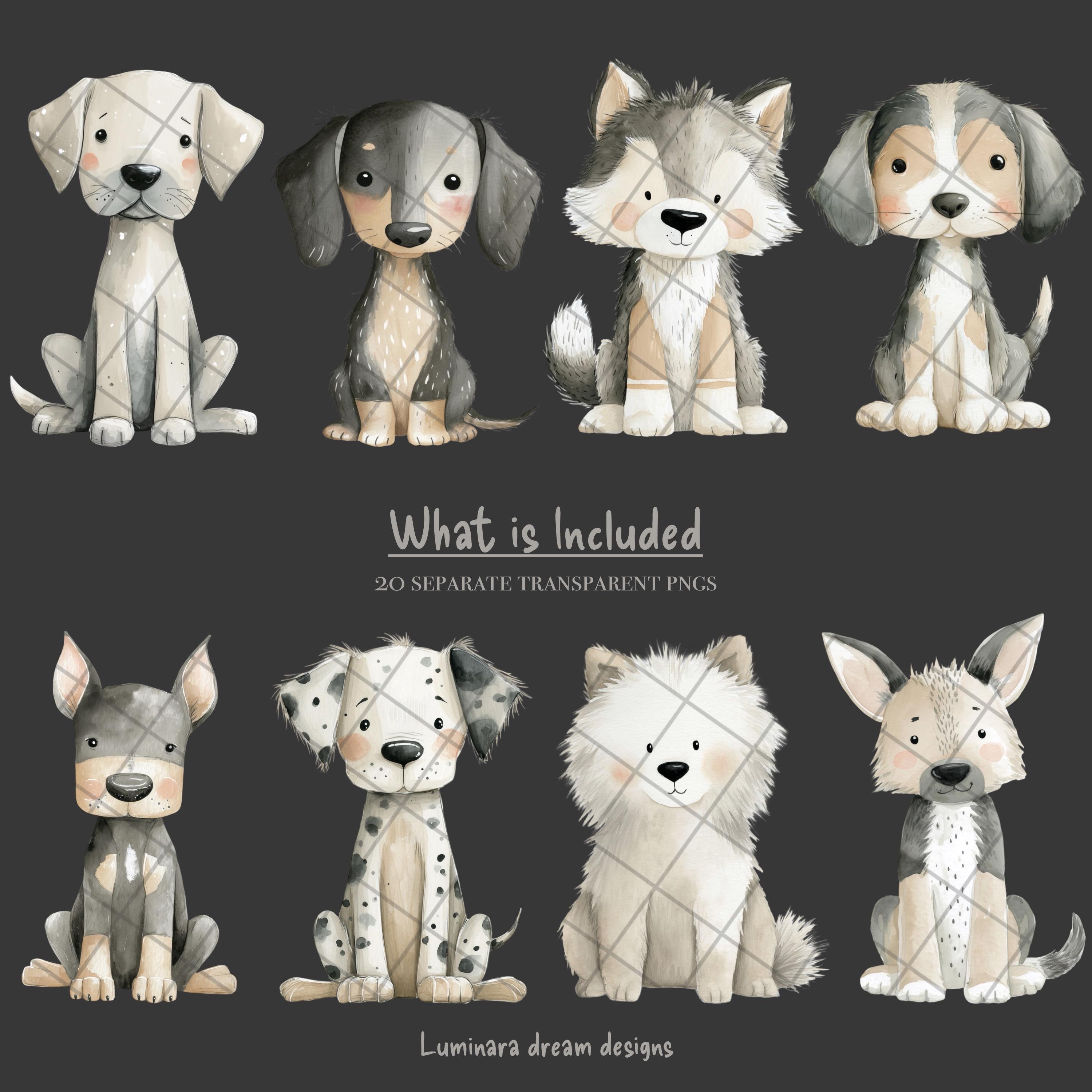 Watercolor Puppy Clipart Bundle, Cute Dog PNG Set, Neutral Boho Nursery ...