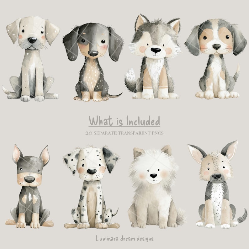 Watercolor Puppy Clipart Bundle, Cute Dog PNG Set, Neutral Boho Nursery ...