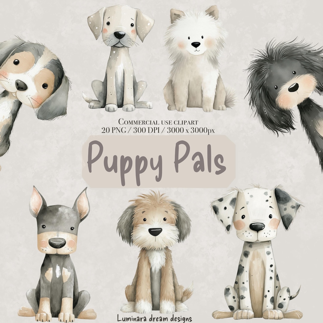 Watercolor Puppy Clipart Bundle, Cute Dog PNG Set, Neutral Boho Nursery ...