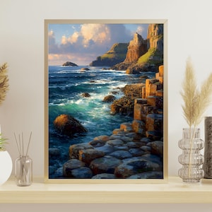 Dramatic Coastal Cliffs Print – Rocky Shore Seascape Art, Digital Download for Ocean Landscape Home Decor