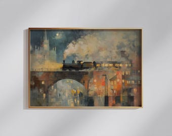 Train Wall Art - Victorian Steam Locomotive Painting, Digital Download for Train Lover Home Decor