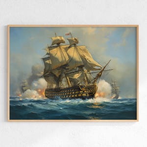 Ship Wall Art -- British Naval Battle Painting, Digital Download for Maritime Lover Home Decor