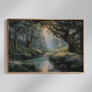 Forest Wall Art - Enchanted Forest Stream Painting, Digital Download for Nature Lover Home Decor