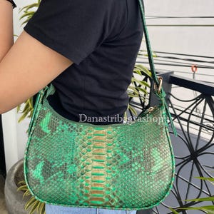 Green Gold Snake Skin Shoulder Bag | Genuine Python Hand Bag | Bag Classy For Woman | Real Python Leather | Python Bag