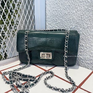 Emerald Green Genuine Lizard Skin Crossbody bag: Exotic Lizard purse