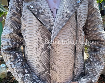 Kurtka motocyklowa z naturalnej skóry pytona: damska kurtka vintage ze skóry węża