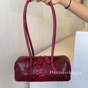 Red Python Leather Handbag | Luxury snakeskin Shoulder Bag | Exotic bagguette bag