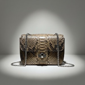 Beige Python Leather Mini Crossbody Bag Exotic Snake Skin: Shoulder Bag