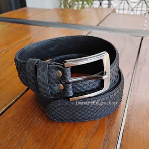 Black Python Leather Belt, Handmade Snakeskin Belt for Men, Exotic Stuff Purse