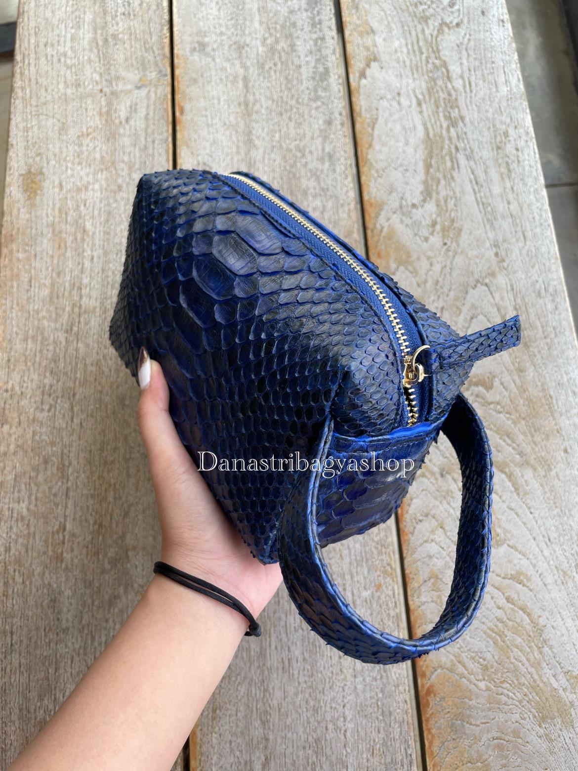 ブルーネイビーパイソンレザー：ユニセックスエキゾチックレザーバッグ