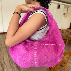 Pink Antique  Python Leather Small Hobo Bag ; Luxury Snakeskin shoulder bag - Purse for women