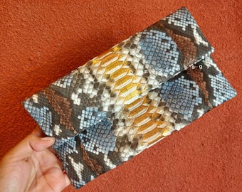 Handgefertigte Python-Clutch | Luxuriöse Schlangenleder-Handtasche mit Überschlag – Damengeldbörsen
