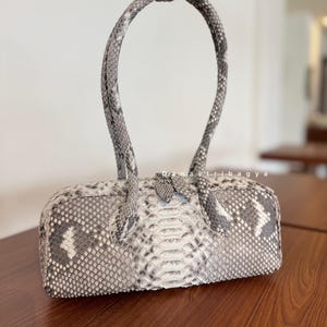 Gray Python Leather Handbag | Luxury snakeskin Shoulder Bag | Exotic bagguette bag