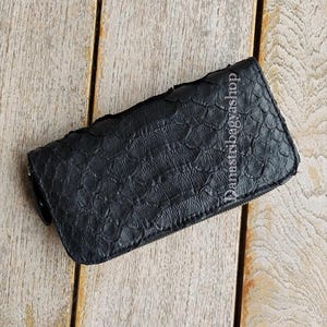 Handmade Genuine Python Leather Wallet, Black Snake Skin for Women, Exotic leather black wallet