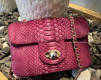 Bolsa transversal de luxo em píton rosa antigo - Bolsa de ombro pequena