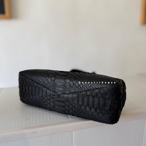 Black Python Leather Handbag | Luxury snakeskin Shoulder Bag | Exotic bagguette bag image 3