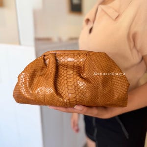 Genuine python skin Camel pouch bag: Luxury snakeskin Dumpling bag