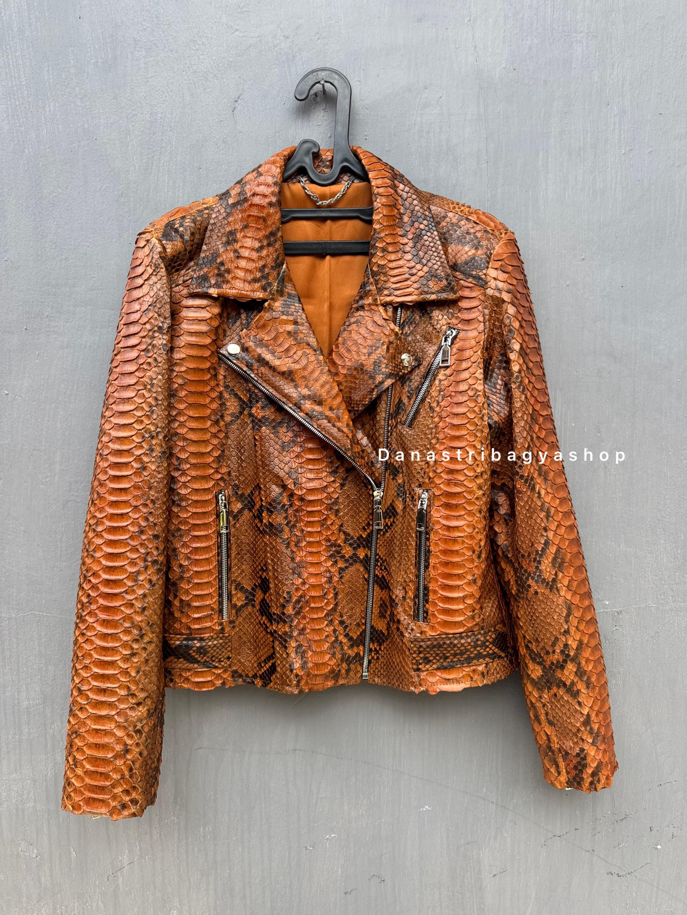 Brown Python Leather Jacket: Luxury Snakeskin Biker Jacket for Men - Etsy