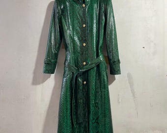 Emerald Green Python Trench Coat : Luxury Snake Skin Woman Coat
