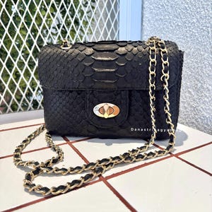 Black Python Leather Crossbody Bag - Luxury SnakeSkin Purse